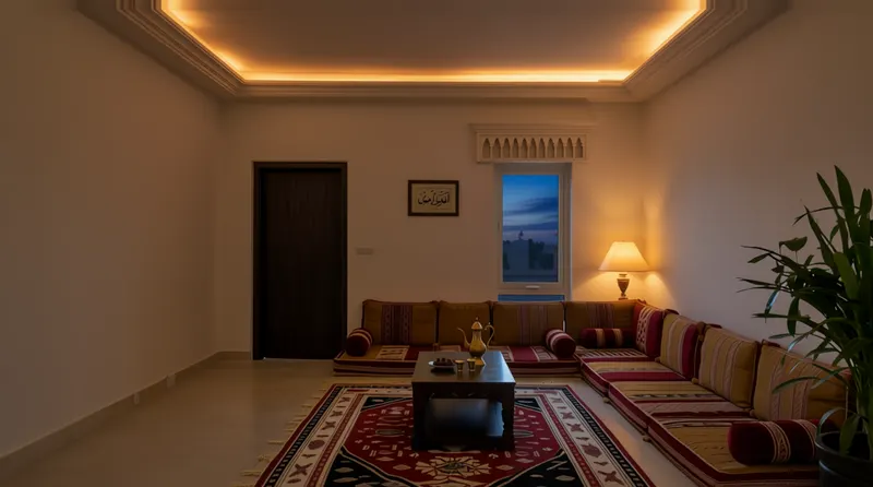 المجلس النجدي نفسه في المساء بإضاءة دافئة